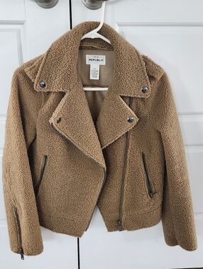 For The Republic $109 Faux Fur Motto Jacket Size XS Camel/Caramel/Brown